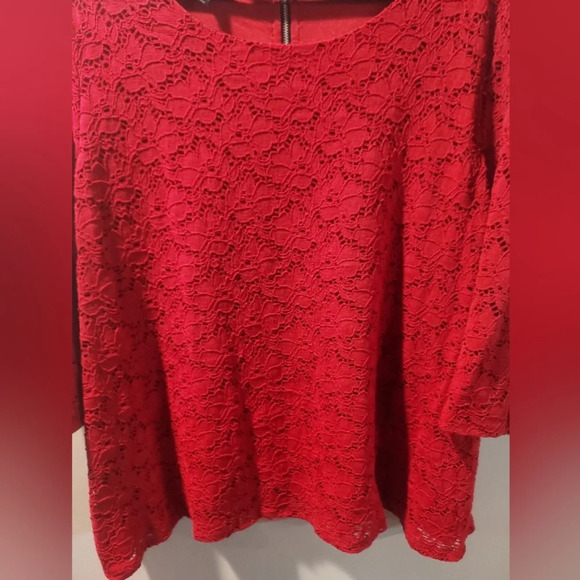 Alfani Red Eyelet Lace Overlay with Back Exposed Zipper in Size XL - Picture 4 of 9